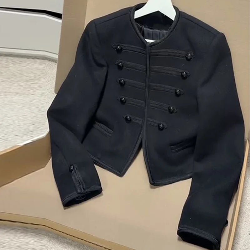 Fashion Round Neck Cropped Jacket For Women Casual Long Sleeve Double Breasted Short Coat Lady 2026 Spring Chic Street Outerwear - Beauty