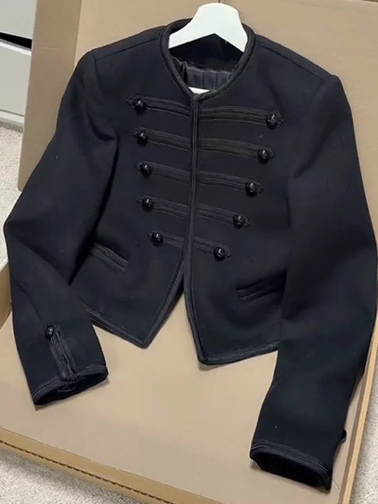 Fashion Round Neck Cropped Jacket For Women Casual Long Sleeve Double Breasted Short Coat Lady 2026 Spring Chic Street Outerwear - Beauty