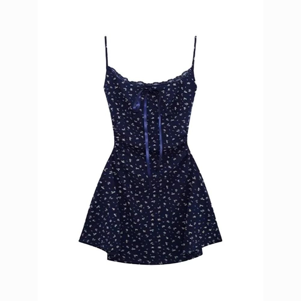 Women's Bodycon Navy Floral Camisole Dress And Plain Knit Cardigan Set Petite Slim Fit Fall Outfit Chic Vacation Cover-Up Spring