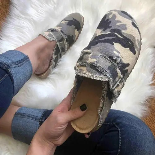Flat Heel Round Toe Canvas Loafer Women's Vintage Clogs - Beauty