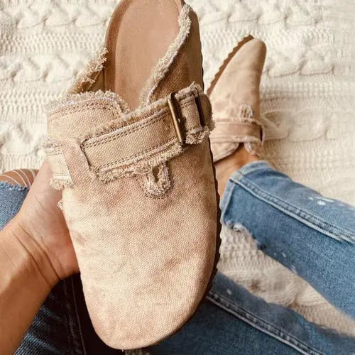 Flat Heel Round Toe Canvas Loafer Women's Vintage Clogs - Beauty