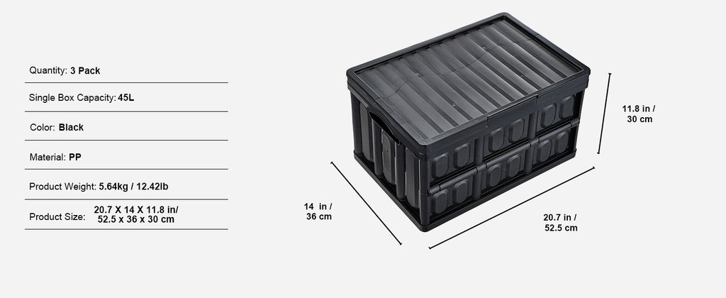 SucceBuy Set of 3 45L/65L Collapsible Storage Bins Folding Stackable Utility Garage Crates with Lids for Clothes Snack Grocery