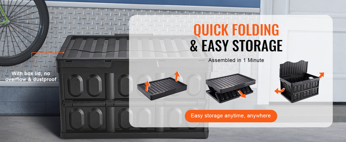 SucceBuy Set of 3 45L/65L Collapsible Storage Bins Folding Stackable Utility Garage Crates with Lids for Clothes Snack Grocery