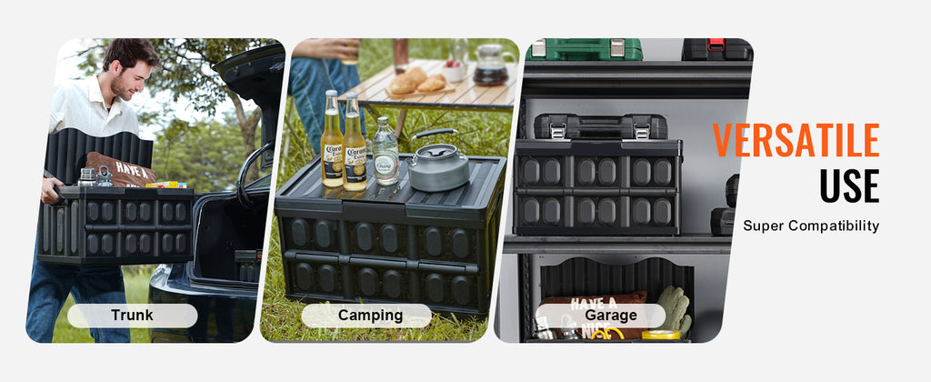 SucceBuy Set of 3 45L/65L Collapsible Storage Bins Folding Stackable Utility Garage Crates with Lids for Clothes Snack Grocery