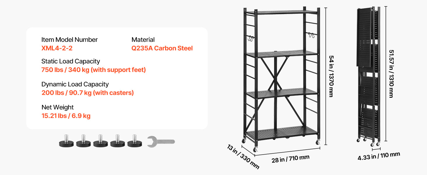 SucceBuy 6/5/4/3 Tier Black Foldable Storage Shelf with Wheels Folding Metal Rack Shelving Unit Organizer for Garage Kitchen