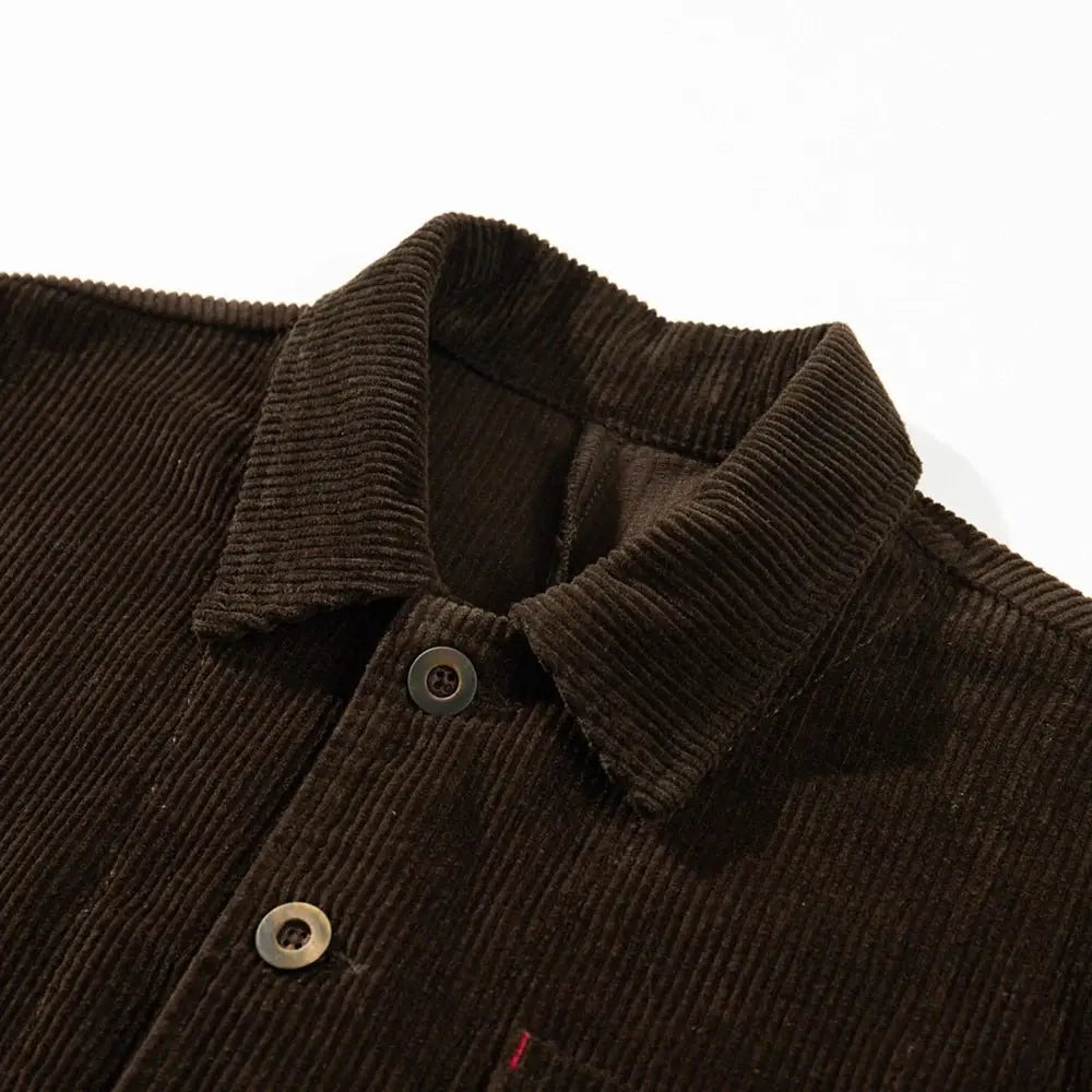 French Retro Tooling Jacket Men Heavy Corduroy Vintage Lapel Multi Pockets Workwear Jacket Winter Solid Casual Cardigan Coat Top - Beauty