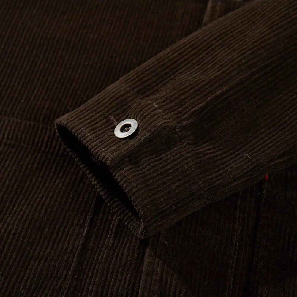 French Retro Tooling Jacket Men Heavy Corduroy Vintage Lapel Multi Pockets Workwear Jacket Winter Solid Casual Cardigan Coat Top - Beauty