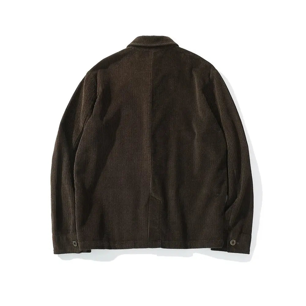 French Retro Tooling Jacket Men Heavy Corduroy Vintage Lapel Multi Pockets Workwear Jacket Winter Solid Casual Cardigan Coat Top - Beauty