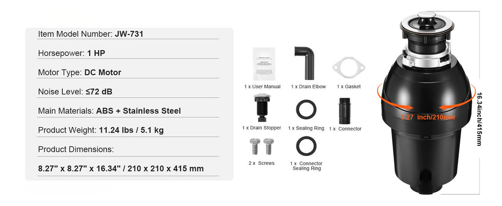 SucceBuy Garbage Disposal 1,1/2,3/4HP Continuous Feed Food Waste Disposer EZ Connect Food Waste Grinding System for Kitchen Sink