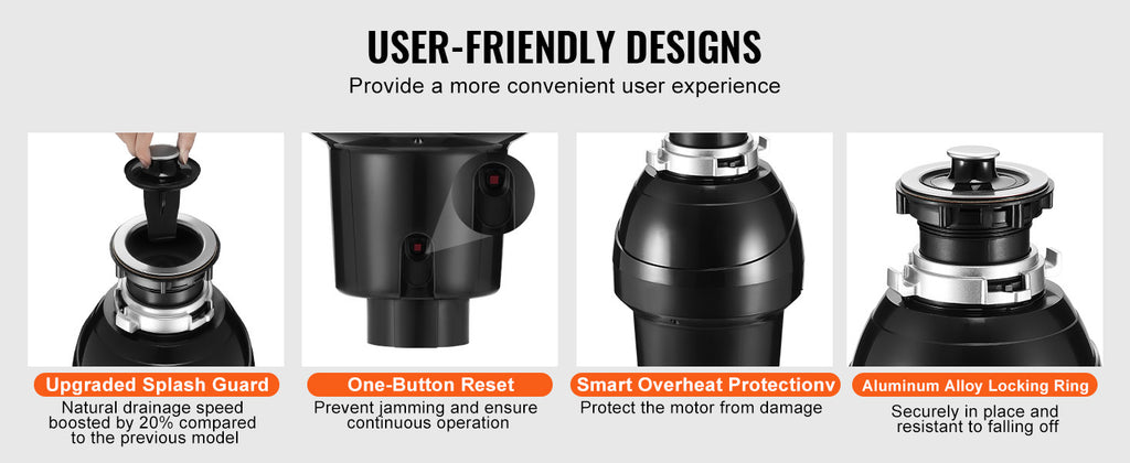 SucceBuy Garbage Disposal 1,1/2,3/4HP Continuous Feed Food Waste Disposer EZ Connect Food Waste Grinding System for Kitchen Sink