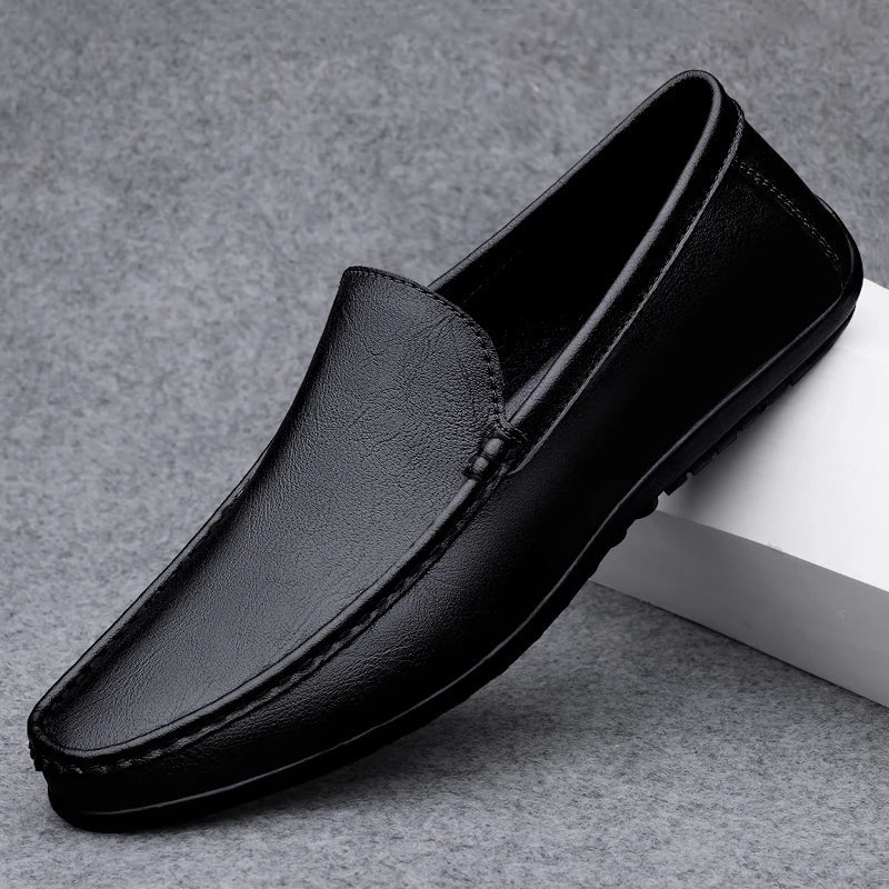 Genuine Leather Loafers Men Design Moccasin Fashion Slip On Soft Flat Casual Men Shoes Adult Male Footwear Handmade Boat Shoes - Beauty