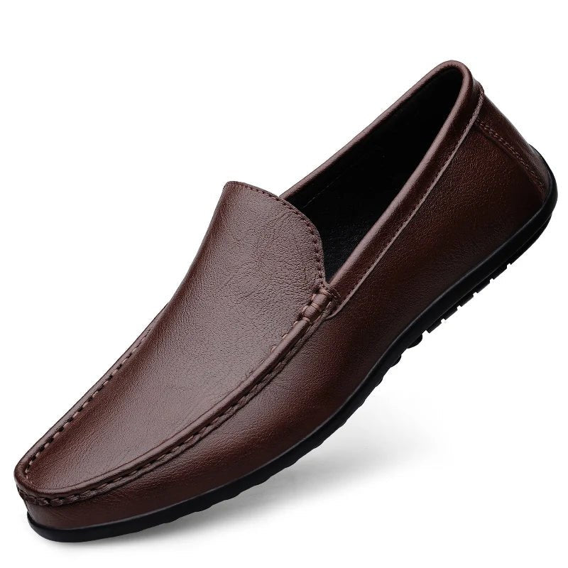 Genuine Leather Loafers Men Design Moccasin Fashion Slip On Soft Flat Casual Men Shoes Adult Male Footwear Handmade Boat Shoes - Beauty