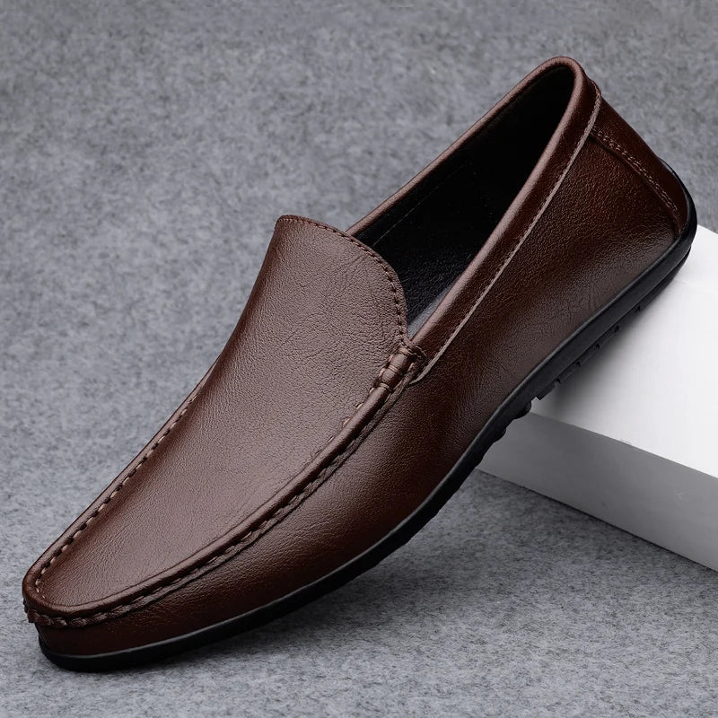 Genuine Leather Loafers Men Design Moccasin Fashion Slip On Soft Flat Casual Men Shoes Adult Male Footwear Handmade Boat Shoes - Beauty