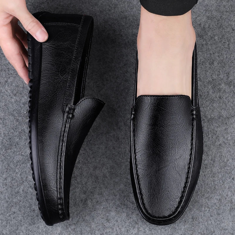 Genuine Leather Loafers Men Design Moccasin Fashion Slip On Soft Flat Casual Men Shoes Adult Male Footwear Handmade Boat Shoes - Beauty
