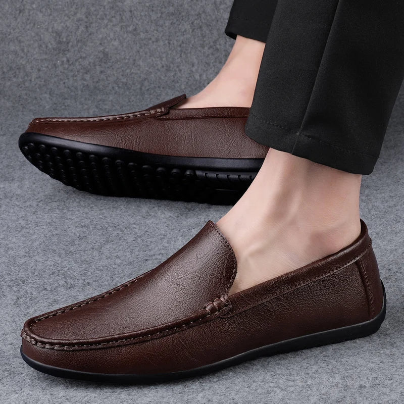 Genuine Leather Loafers Men Design Moccasin Fashion Slip On Soft Flat Casual Men Shoes Adult Male Footwear Handmade Boat Shoes - Beauty