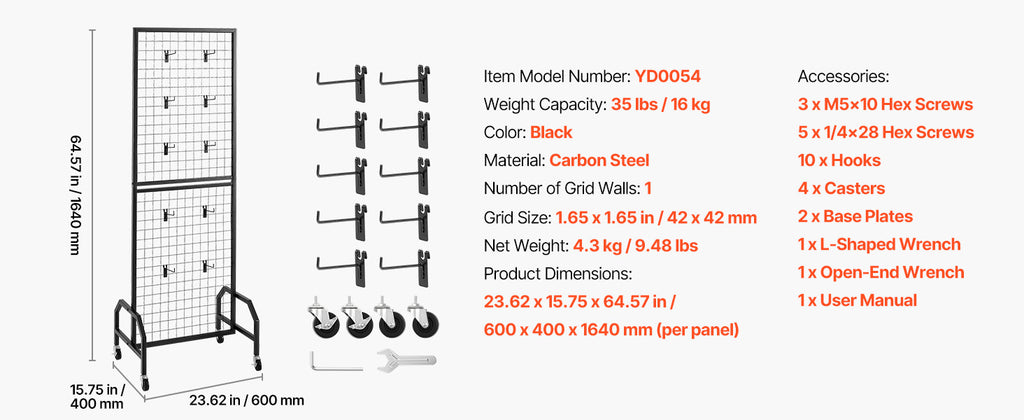 SucceBuy Grid Wall Panel Wire Grid Panels Display Rack Movable Art Display Shelf with Wheel Carbon Steel Gridwall for Craft Show