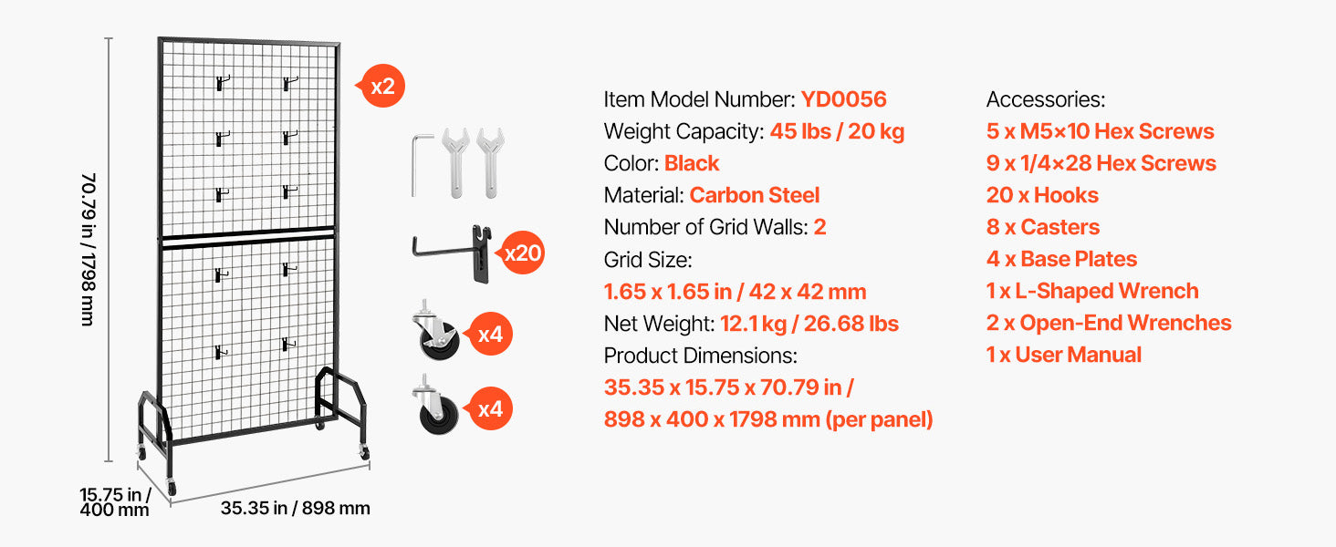 SucceBuy Grid Wall Panel Wire Grid Panels Display Rack Movable Art Display Shelf with Wheel Carbon Steel Gridwall for Craft Show