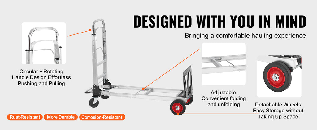 SucceBuy 400 lbs Folding Hand Truck Lightweight Dolly with Wheels Foldable Luggage Utility Cart for Warehouse Transport Moving