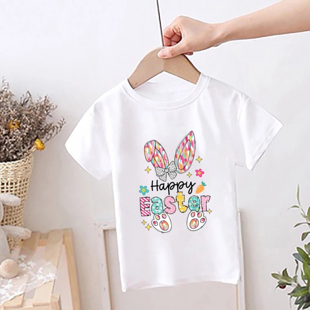 Happy Easter Rainbow Printed Kids Shirts Easter Party Child Outfit T-shirt Children Holiay Clothes Boys Girls Short Sleeve Shirt - Beauty