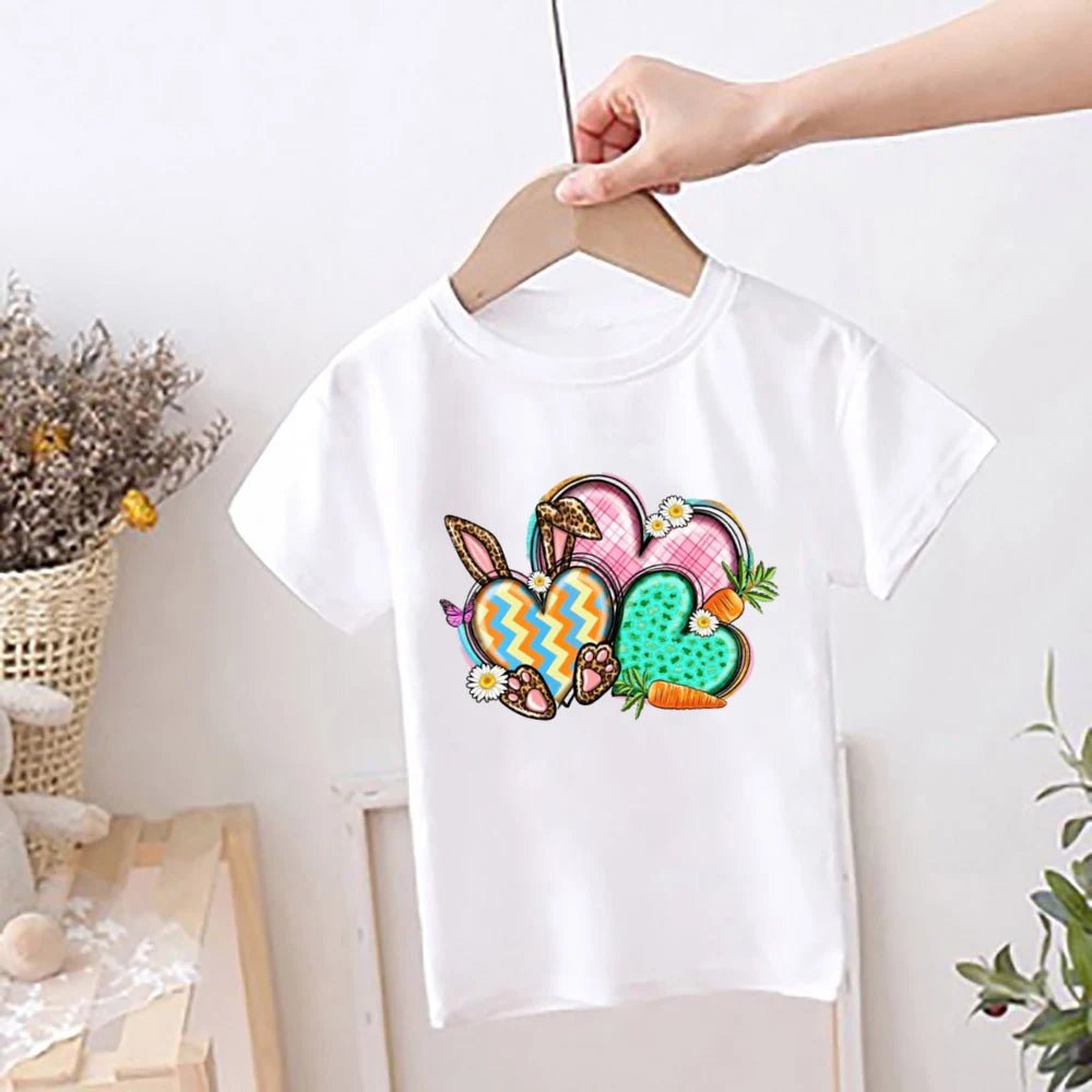 Happy Easter Rainbow Printed Kids Shirts Easter Party Child Outfit T-shirt Children Holiay Clothes Boys Girls Short Sleeve Shirt - Beauty