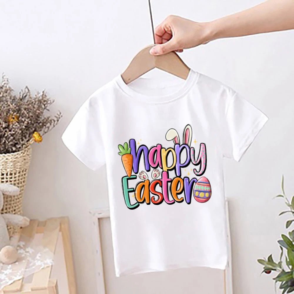 Happy Easter Rainbow Printed Kids Shirts Easter Party Child Outfit T-shirt Children Holiay Clothes Boys Girls Short Sleeve Shirt - Beauty