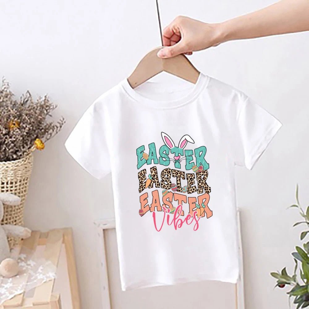 Happy Easter Rainbow Printed Kids Shirts Easter Party Child Outfit T-shirt Children Holiay Clothes Boys Girls Short Sleeve Shirt - Beauty