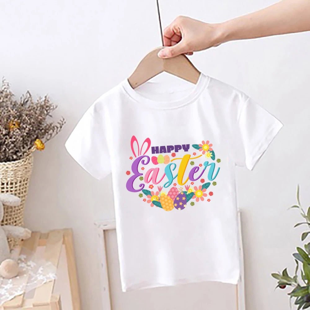Happy Easter Rainbow Printed Kids Shirts Easter Party Child Outfit T-shirt Children Holiay Clothes Boys Girls Short Sleeve Shirt - Beauty