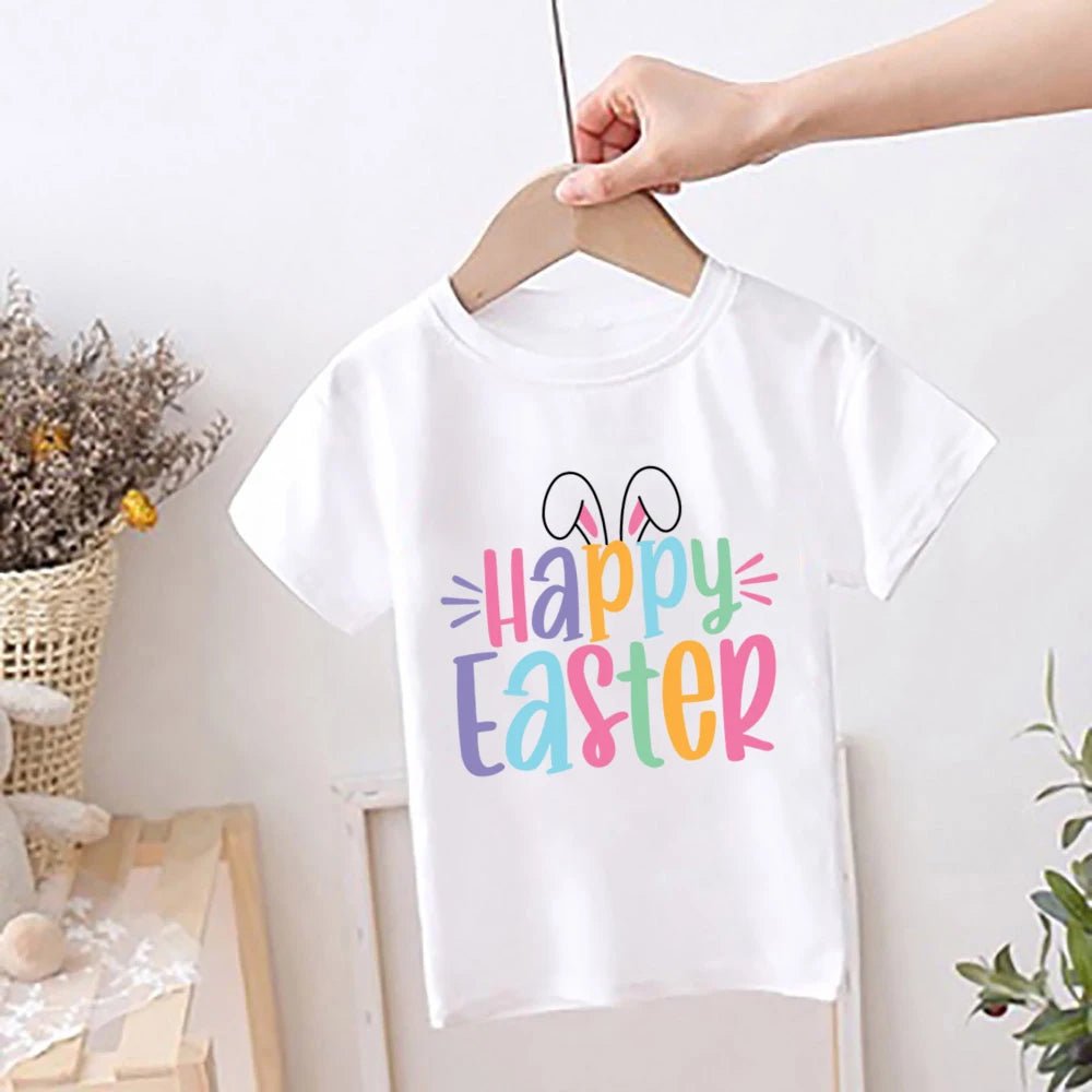 Happy Easter Rainbow Printed Kids Shirts Easter Party Child Outfit T-shirt Children Holiay Clothes Boys Girls Short Sleeve Shirt - Beauty