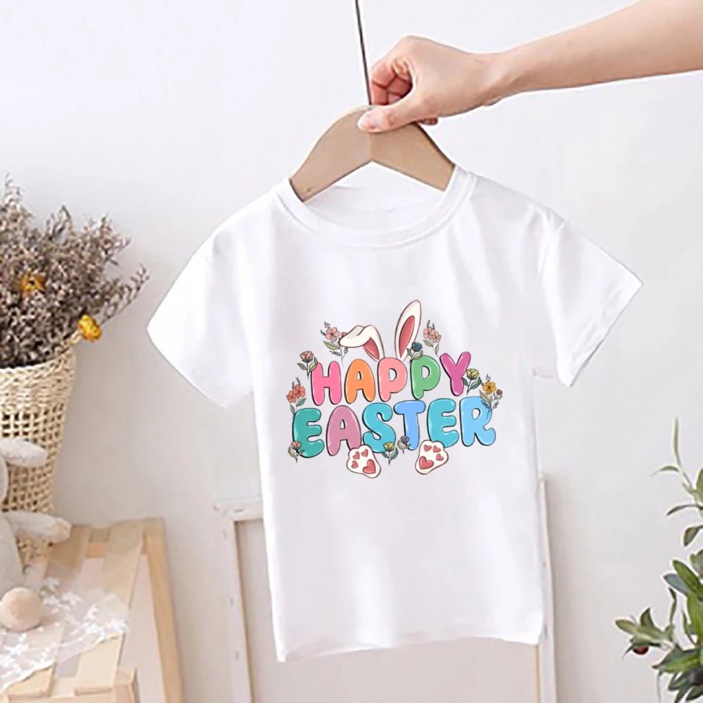 Happy Easter Rainbow Printed Kids Shirts Easter Party Child Outfit T-shirt Children Holiay Clothes Boys Girls Short Sleeve Shirt - Beauty