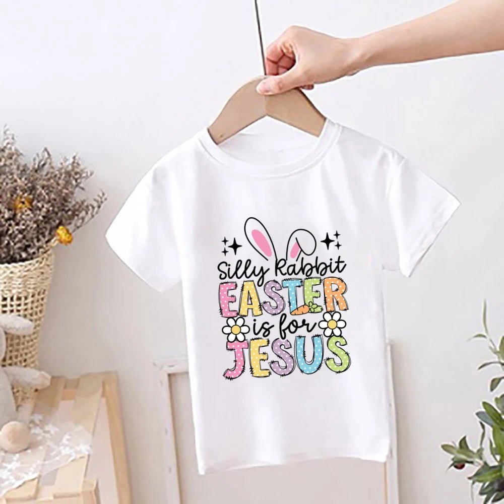 Happy Easter Rainbow Printed Kids Shirts Easter Party Child Outfit T-shirt Children Holiay Clothes Boys Girls Short Sleeve Shirt - Beauty