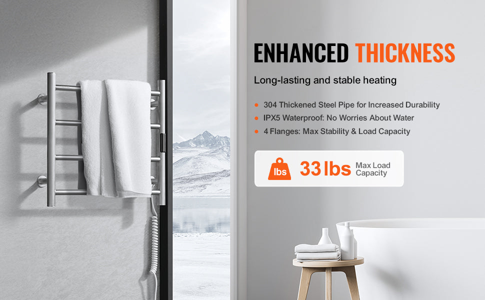 SucceBuy 4/6/8/10 Bars Towel Warmer Rack Wall Mounted Heated Towel for Bathroom IPX5 Waterpoof 5 Levels Temperature Towel Heater