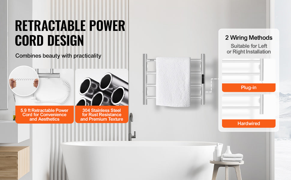 SucceBuy 4/6/8/10 Bars Towel Warmer Rack Wall Mounted Heated Towel for Bathroom IPX5 Waterpoof 5 Levels Temperature Towel Heater