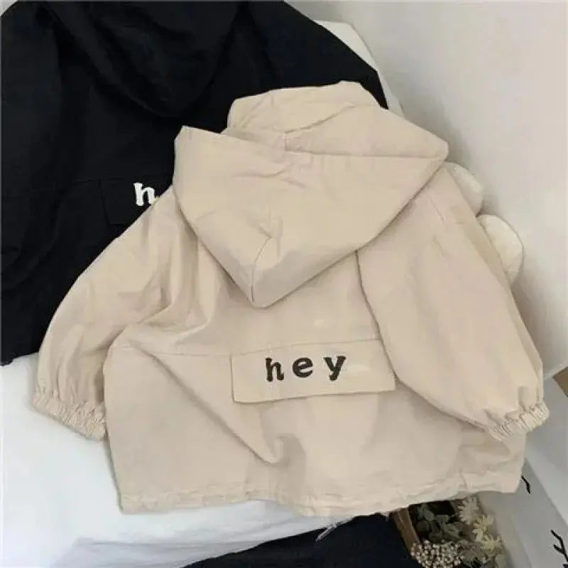 High - quality Children's Letter Hooded Windbreaker for Boys and Girls Handsome Coat for Spring Autumn Wear - Beauty