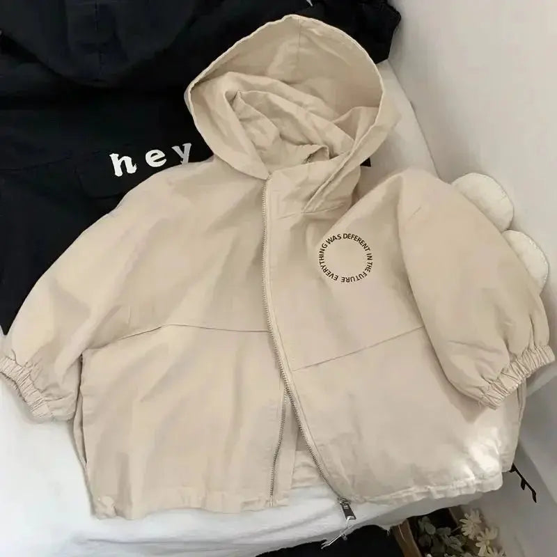 High - quality Children's Letter Hooded Windbreaker for Boys and Girls Handsome Coat for Spring Autumn Wear - Beauty