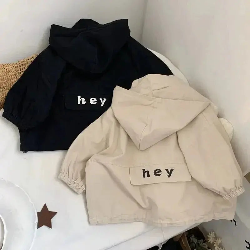 High - quality Children's Letter Hooded Windbreaker for Boys and Girls Handsome Coat for Spring Autumn Wear - Beauty