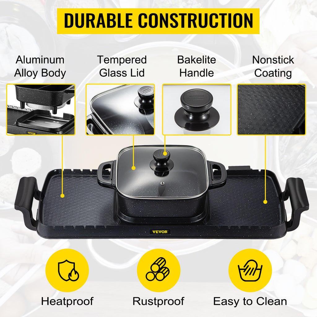 SucceBuy 2in1 Electric BBQ Pan Grill Hot Pot Multifunction Home Portable Smokeless Nonstick Detachable Hot Pot Barbecue Plate