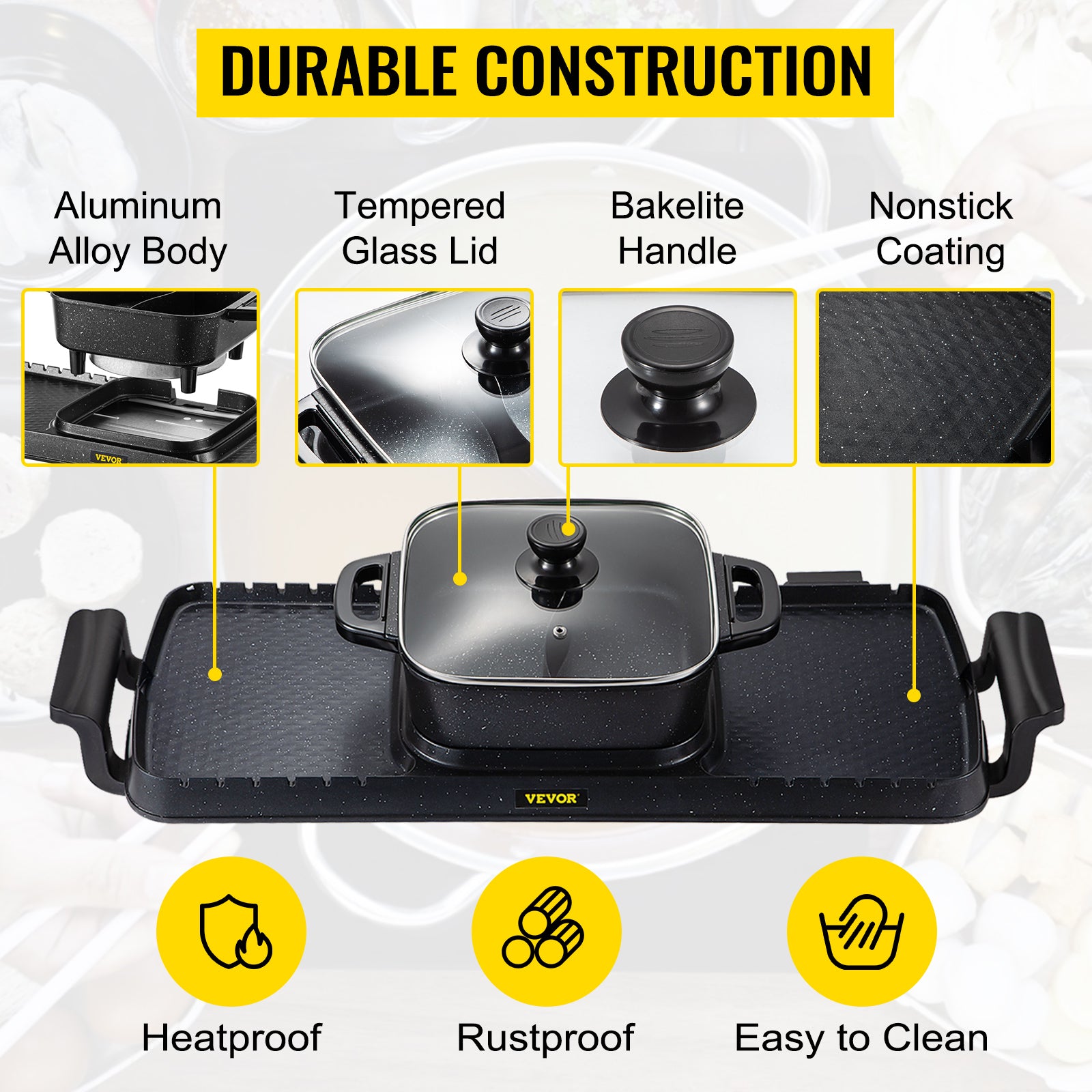 SucceBuy 2in1 Electric BBQ Pan Grill Hot Pot Multifunction Home Portable Smokeless Nonstick Detachable Hot Pot Barbecue Plate