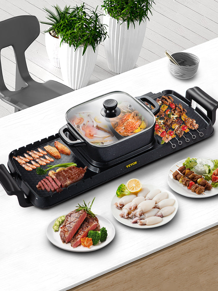 SucceBuy 2in1 Electric BBQ Pan Grill Hot Pot Multifunction Home Portable Smokeless Nonstick Detachable Hot Pot Barbecue Plate