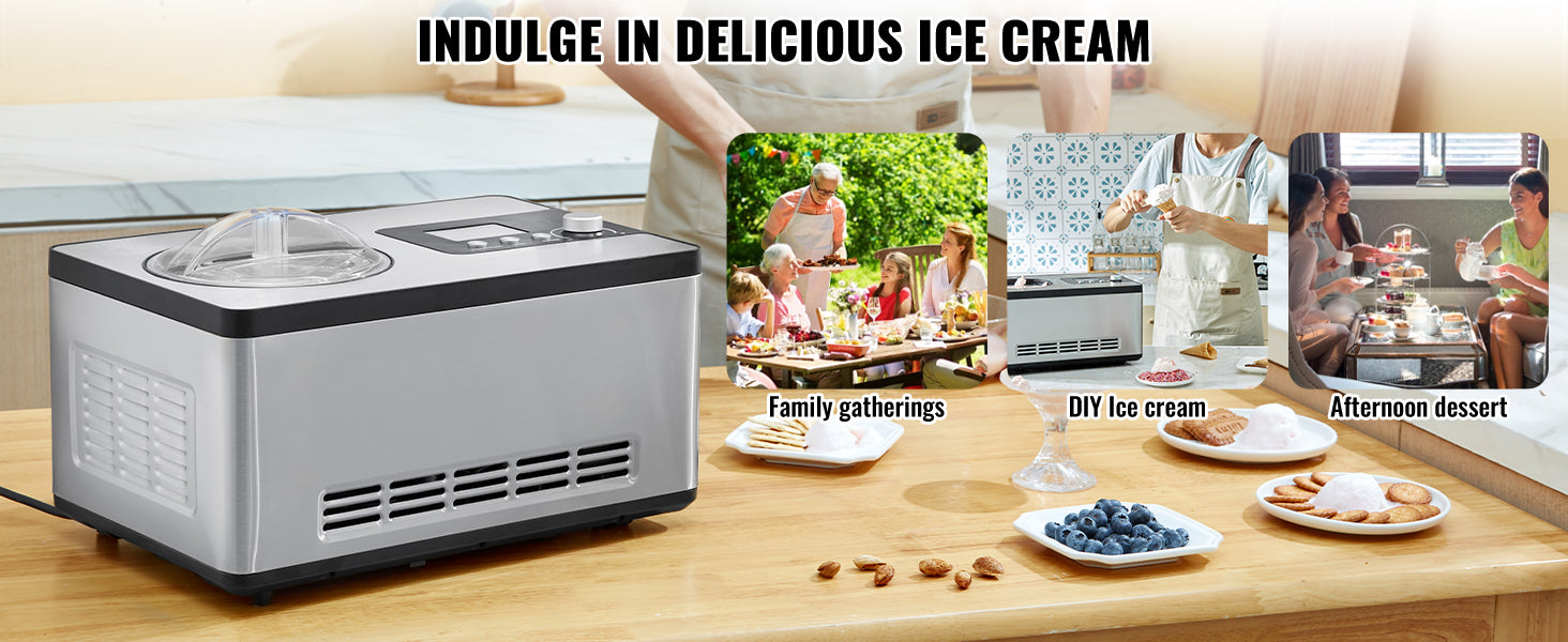 SucceBuy Automatic Ice Cream Maker with Built-in Compressor 2 Quart No Pre-freezing Fruit Yogurt Machine Electric Sorbet Maker