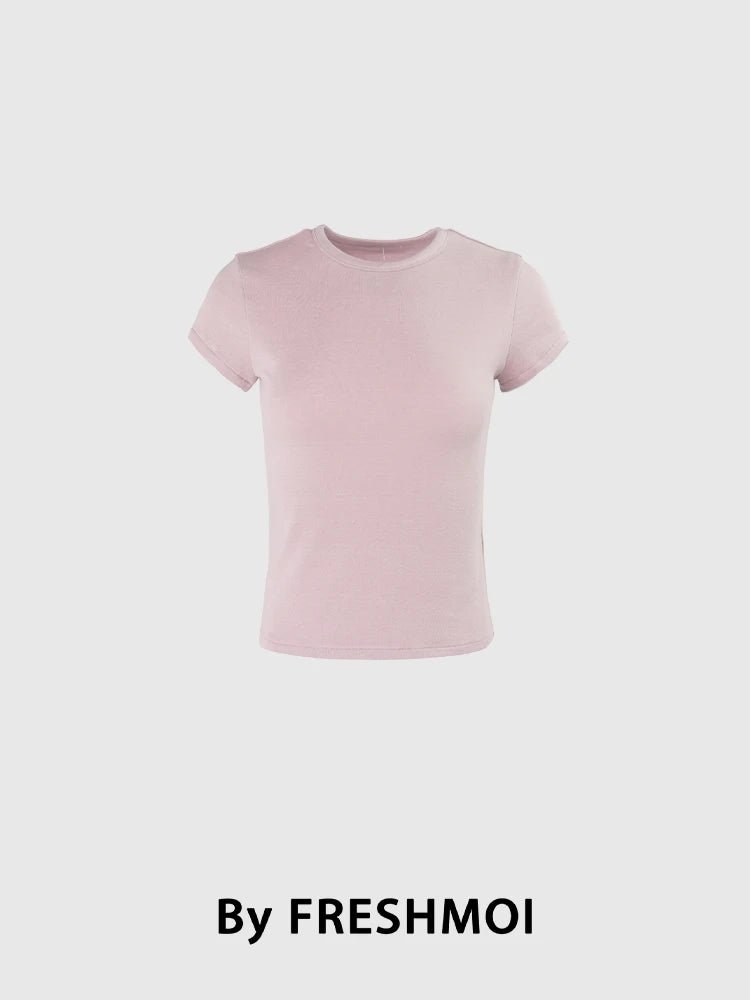 Imported Fre Moi Rainbow Cotton Candy Double - sided Silk Wool ort Sve Bare Sensation Slimming round Ne T - irt - Beauty