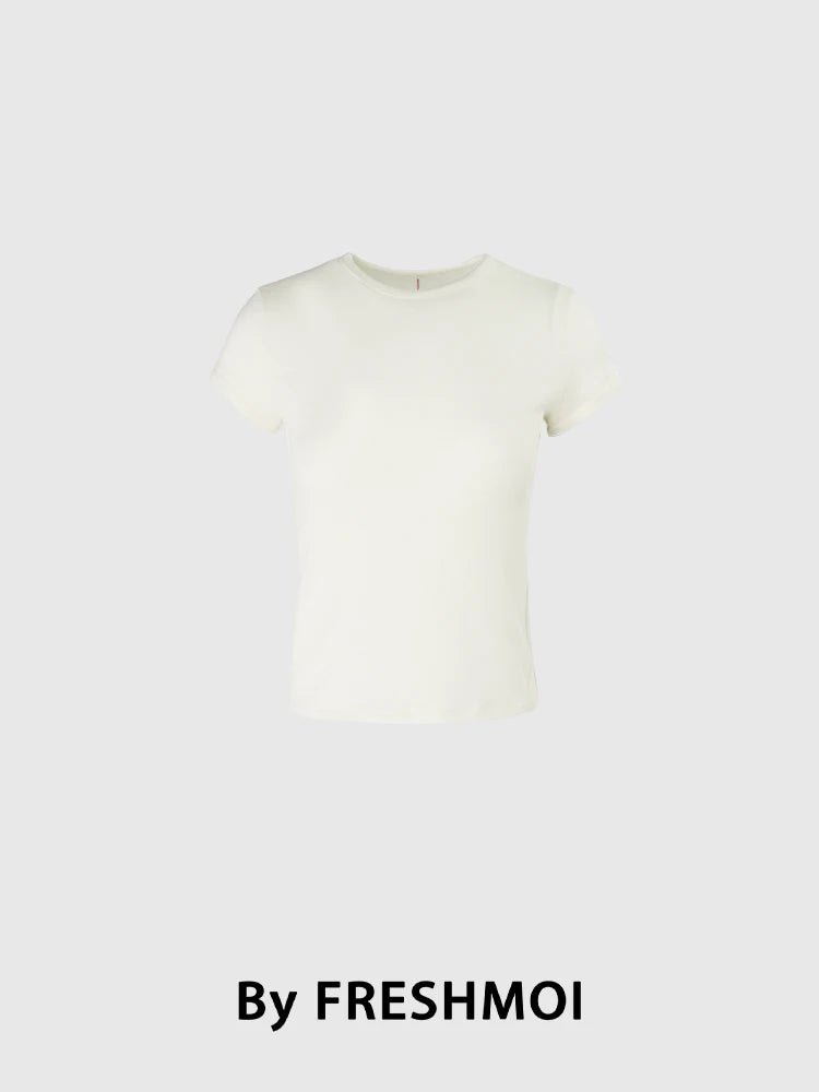 Imported Fre Moi Rainbow Cotton Candy Double - sided Silk Wool ort Sve Bare Sensation Slimming round Ne T - irt - Beauty