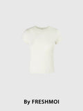 Imported Fre Moi Rainbow Cotton Candy Double - sided Silk Wool ort Sve Bare Sensation Slimming round Ne T - irt - Beauty