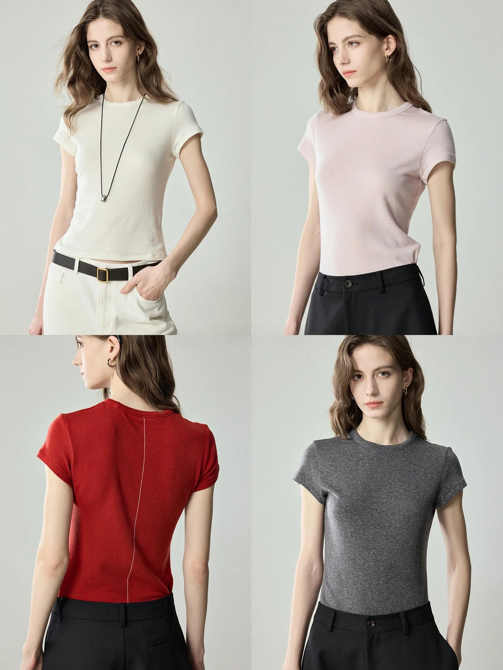 Imported Fre Moi Rainbow Cotton Candy Double - sided Silk Wool ort Sve Bare Sensation Slimming round Ne T - irt - Beauty