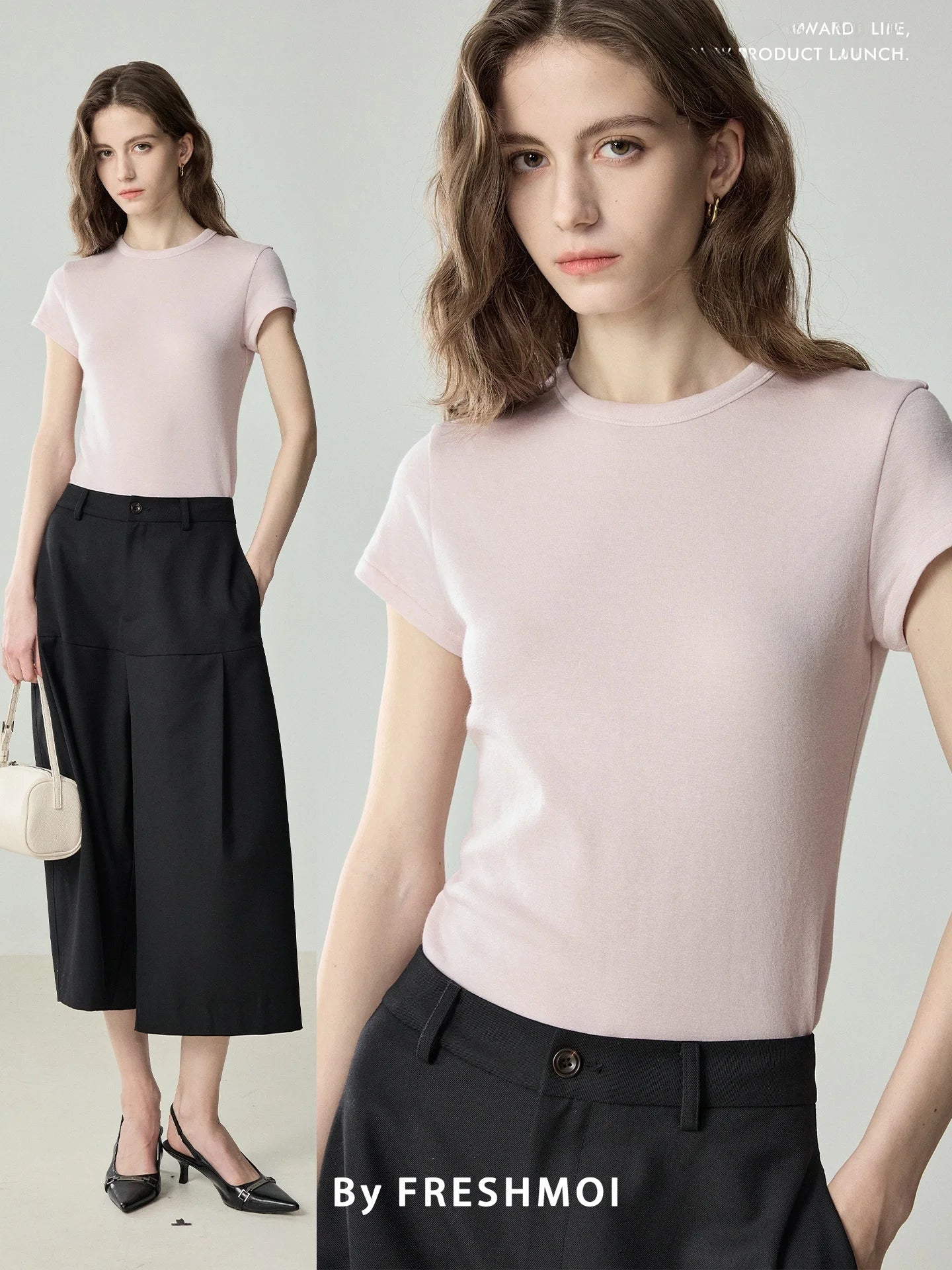 Imported Fre Moi Rainbow Cotton Candy Double - sided Silk Wool ort Sve Bare Sensation Slimming round Ne T - irt - Beauty