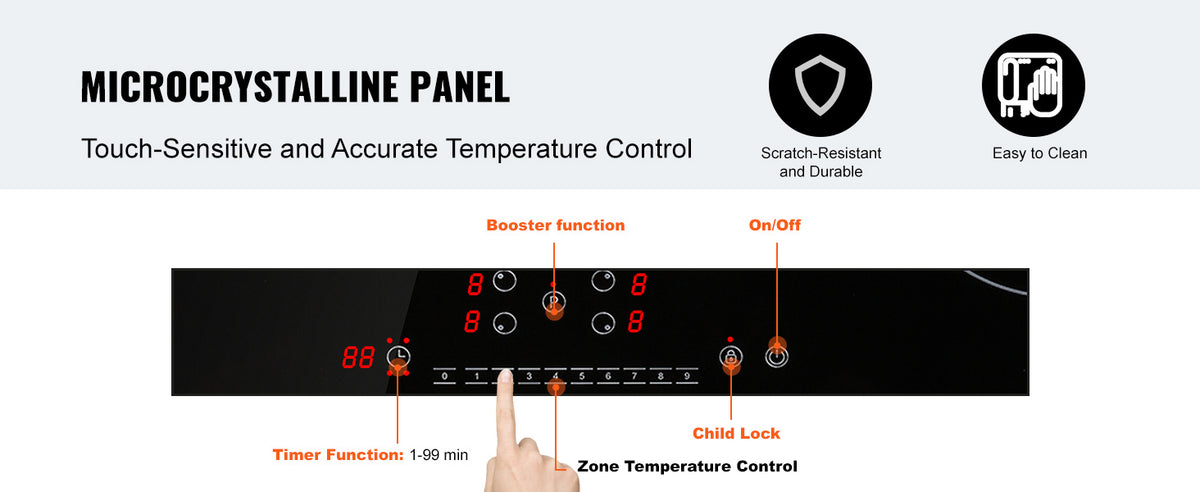 SucceBuy 4 Burners 30'' Electric Cooktop Induction Stove Top Built-in Magnetic Cooktop with 9 Heating Level Touch Screen Burner