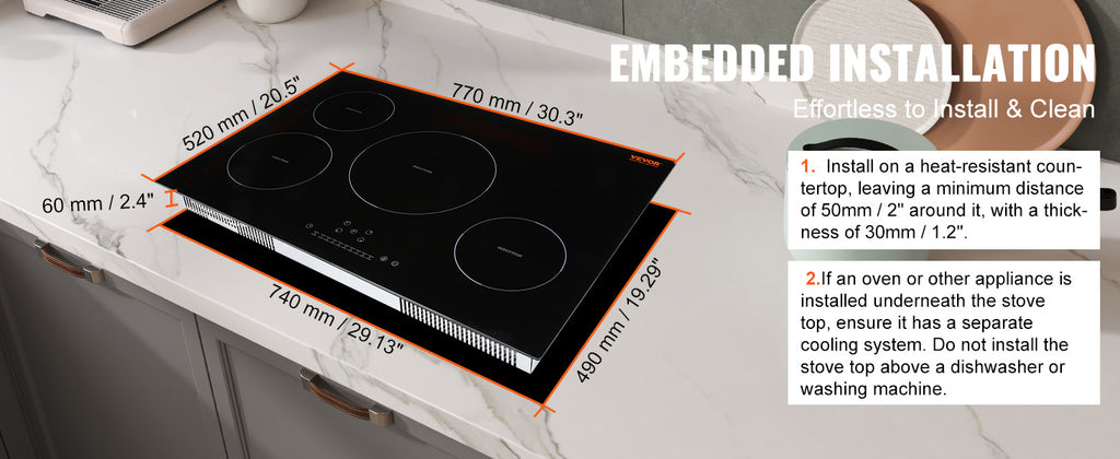 SucceBuy 4 Burners 30'' Electric Cooktop Induction Stove Top Built-in Magnetic Cooktop with 9 Heating Level Touch Screen Burner