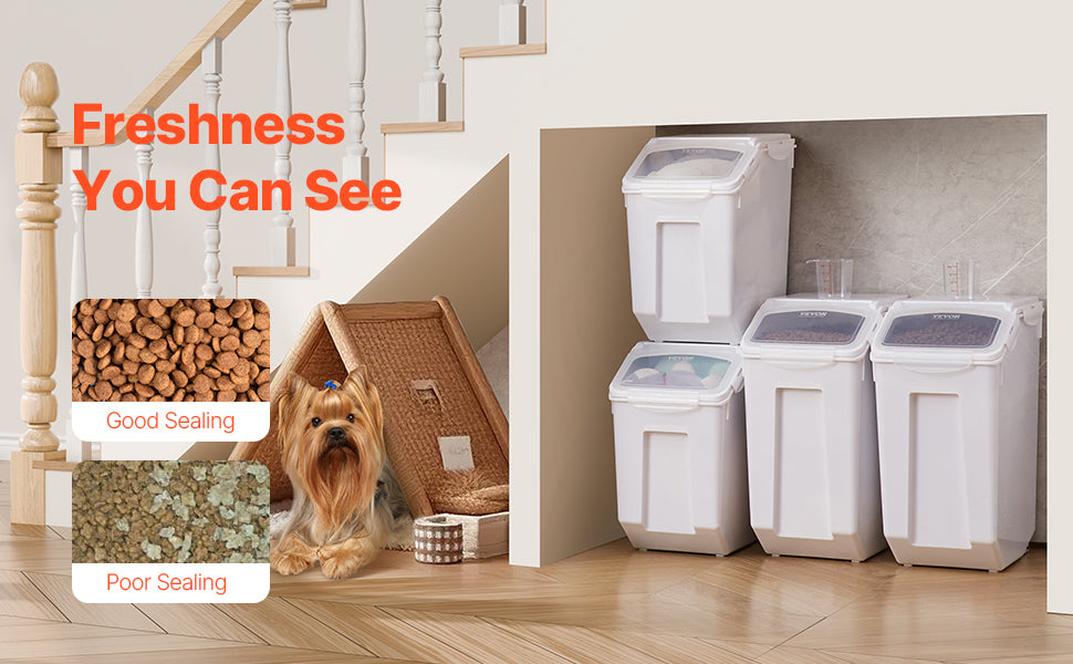 VEVOR 4pcs Rice Storage Container Large Dog Food Dispenser Bin, Kitchen Ingredient Grain Cereal Bin Pet food Containers