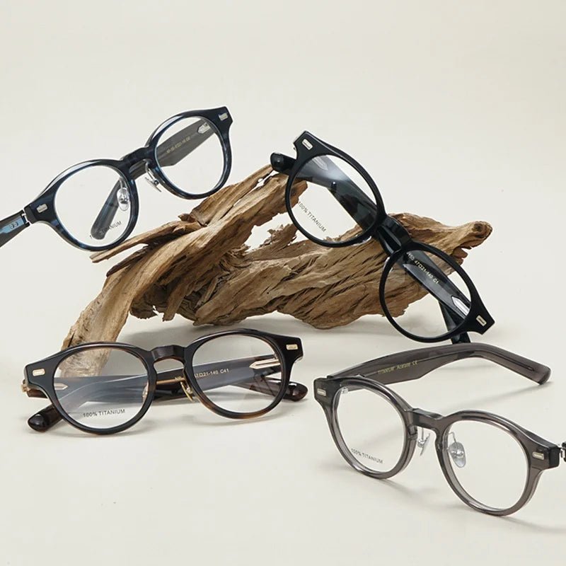 Japanese Handmade Thick Acetate Glasses Frame for Men Women Titanium Round Spectacles Small Face Brand Eyeglasses Eyewear NP - 150 - Beauty