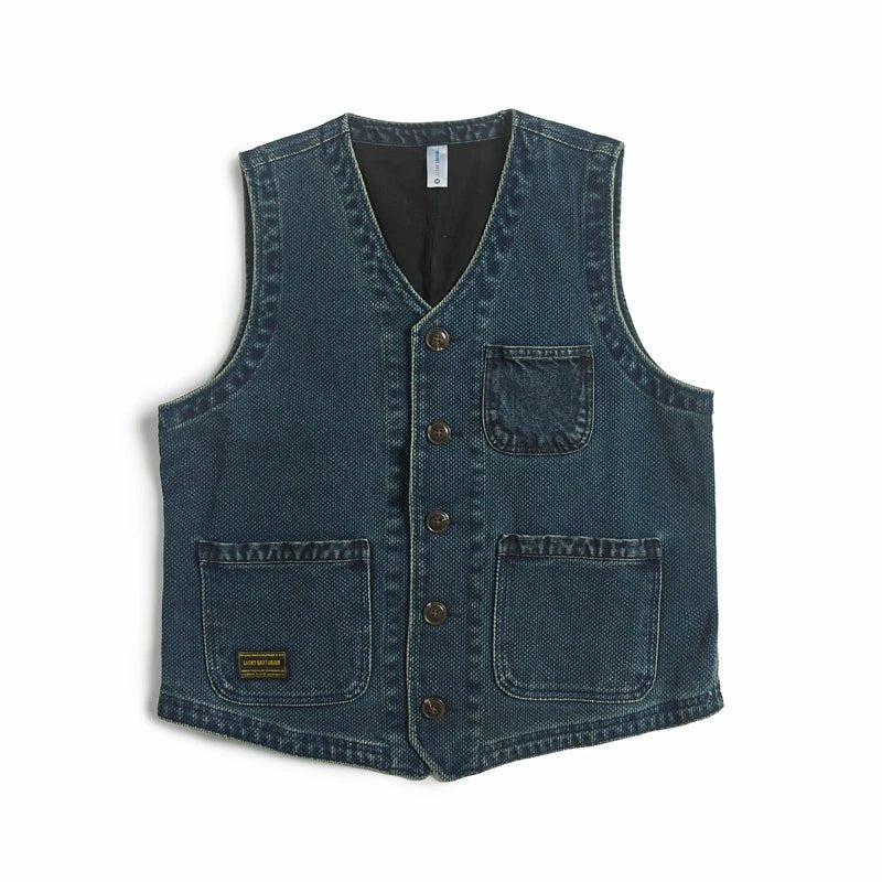 Japanese Sle Indigo Dye Judo Cloth Vintage Vest Men's Faion Youth V - Ne Casual Wear Stand Fit Spring 2025 - Beauty