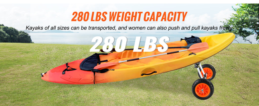 SucceBuy 280lbs Kayak Trailer Cart Detachable Canoe Trolley Cart with 10'' Solid Tires & Adjustable Width for Boat Accessories
